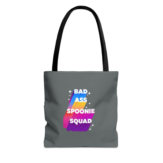 Autoimmune Disease Awareness Tote Bag - "Bad Ass Spoonie Squad" (Dark Grey)