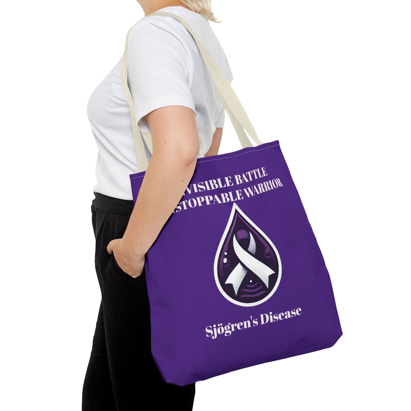 Invisible Battle Unstoppable Warrior Tote Bag - Sjögren's Disease Awareness (Dark Purple)
