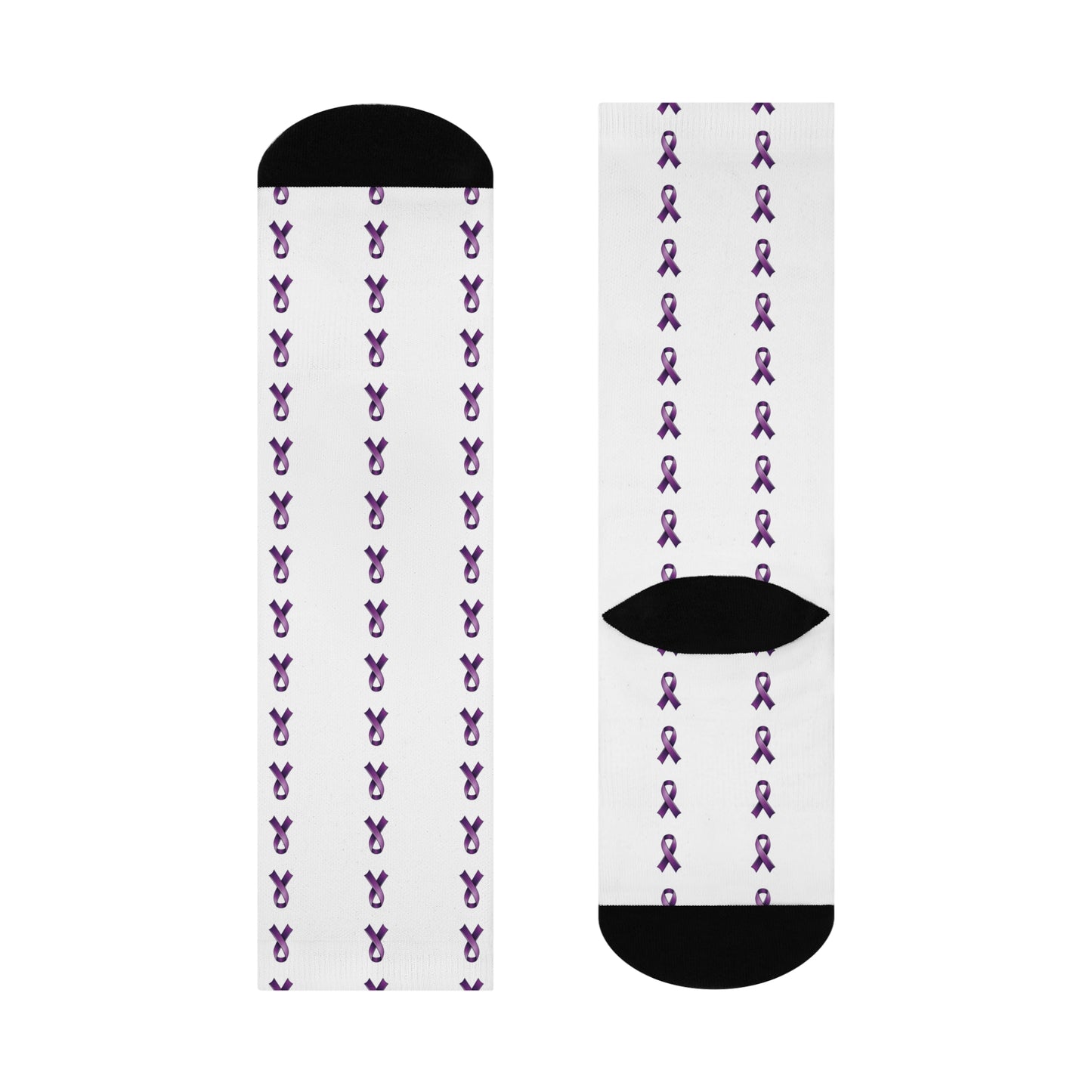 Cushioned Crew Socks with Purple Support/Awareness Ribbons - Soft, Comfortable Support for Health Awareness Events (Autoimmune, Sjögren's Disease, Systemic Lupus Erythematosus (SLE), Inflammatory Bowel Disease, etc.)