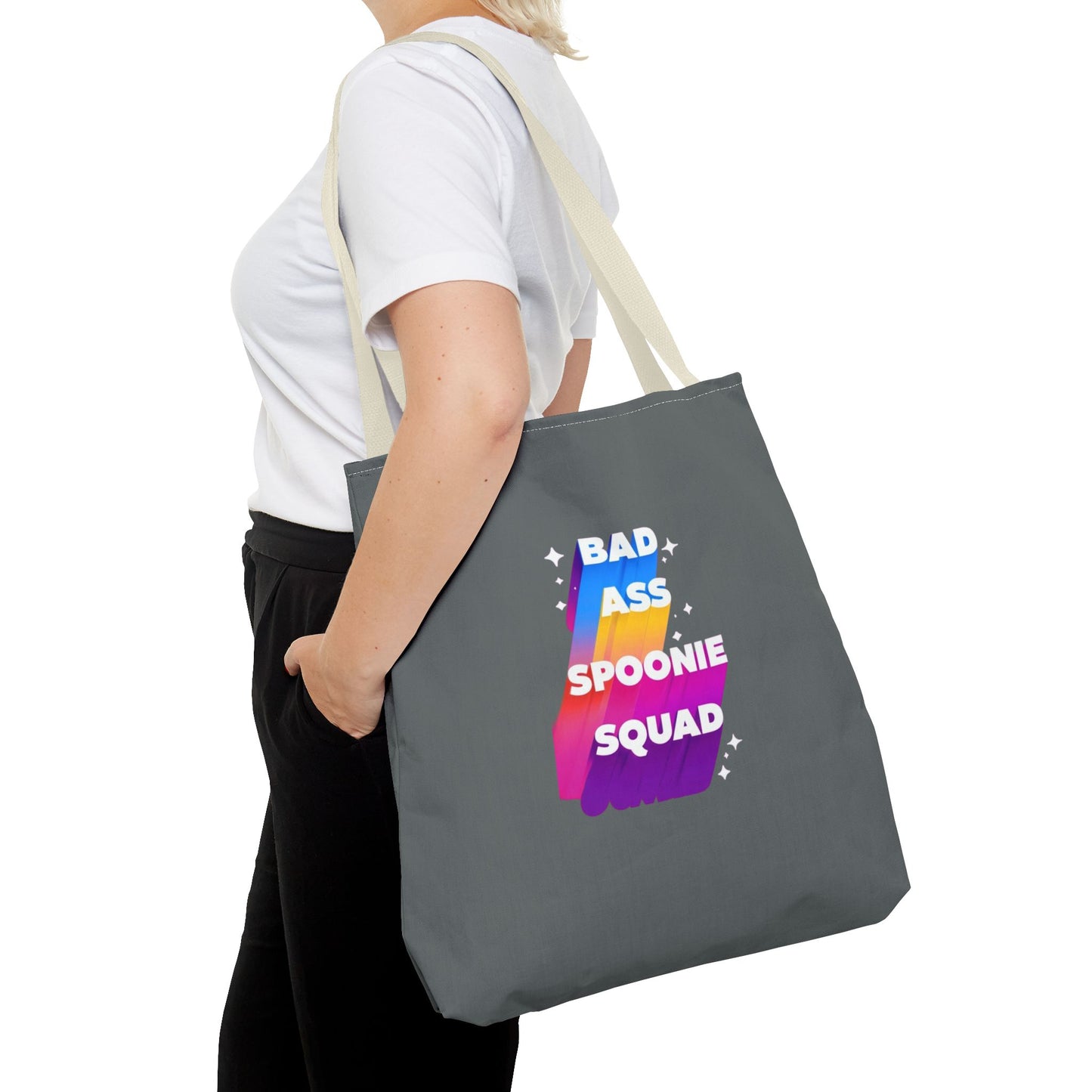Autoimmune Disease Awareness Tote Bag - "Bad Ass Spoonie Squad" (Dark Grey)