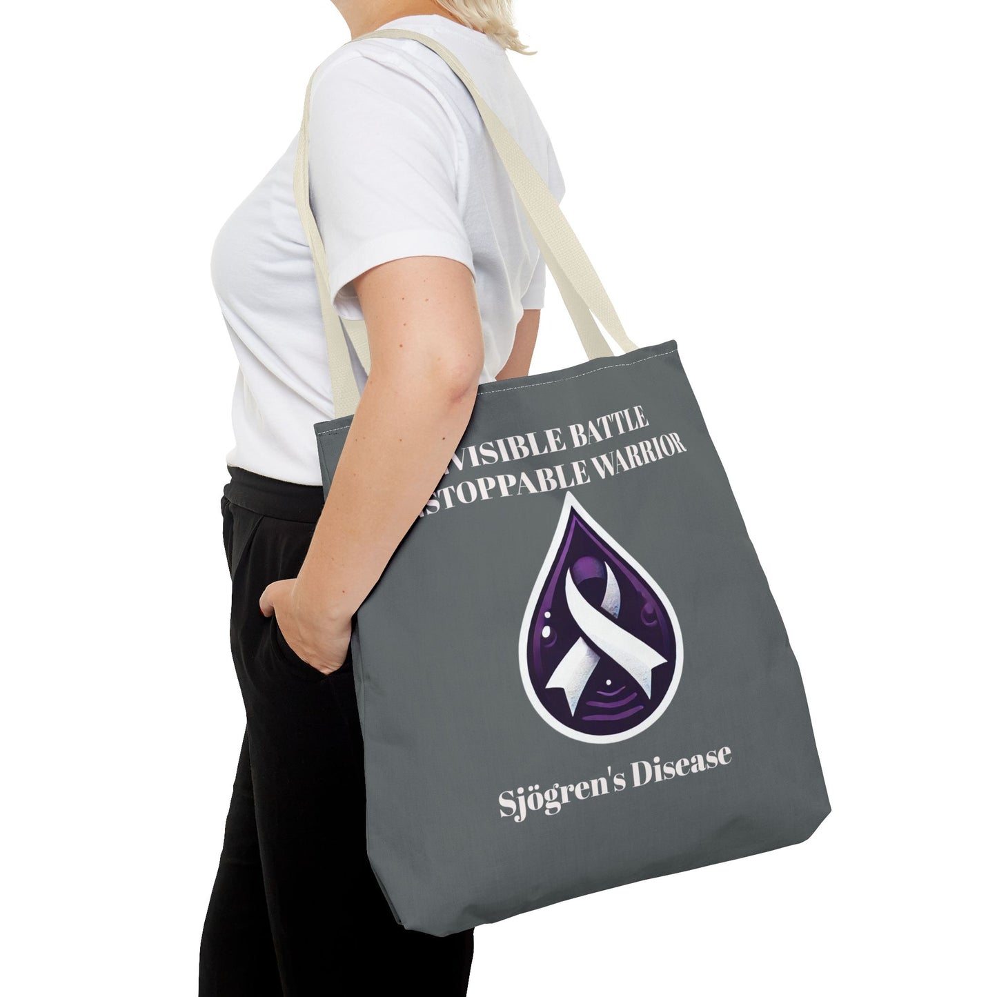 Invisible Battle Unstoppable Warrior Tote Bag - Sjögren's Disease Awareness (Dark Gray)