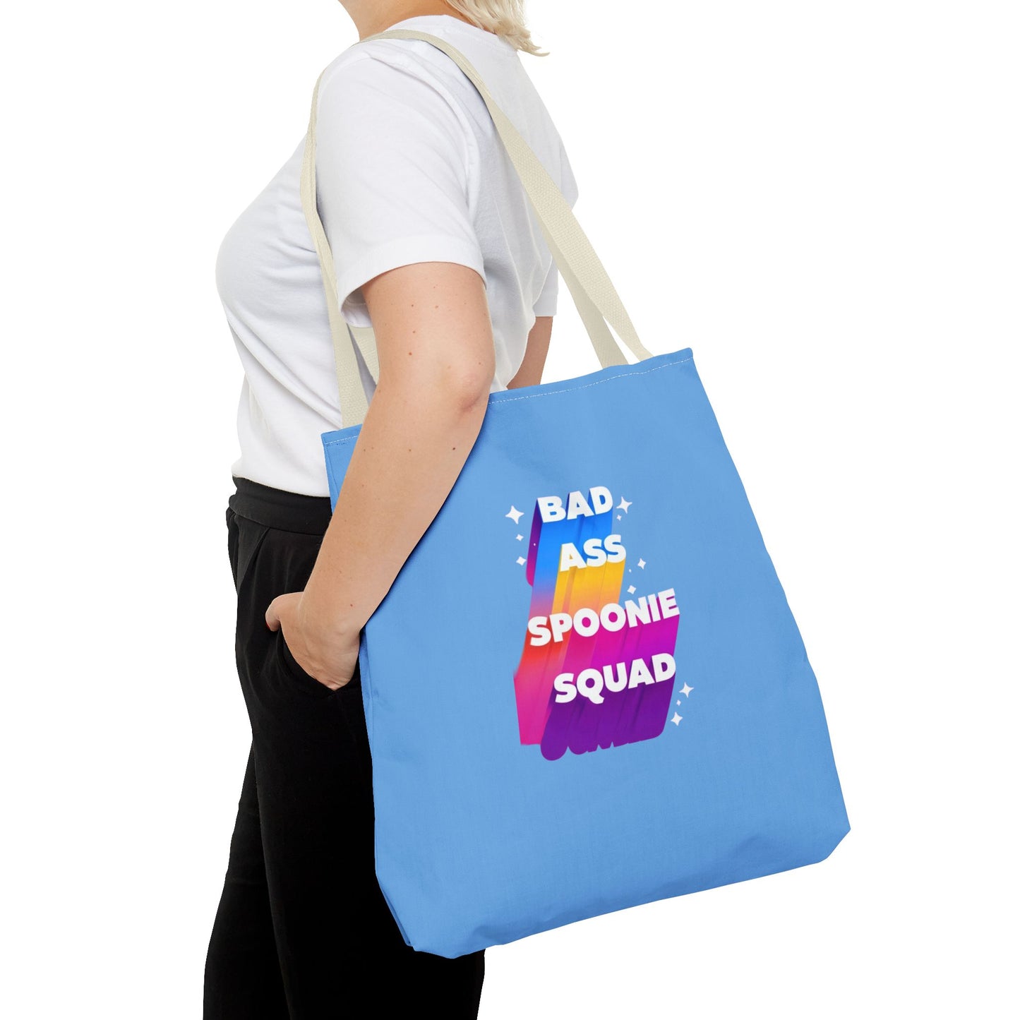 Autoimmune Disease Awareness Tote Bag - "Big Ass Spoonie Squad" (Light Blue)