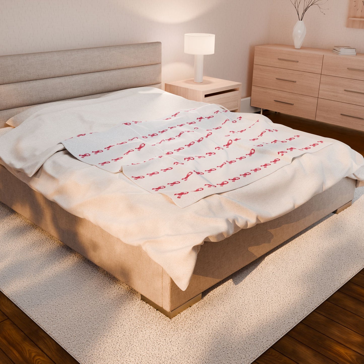 Pink Support/ Awareness Ribbon Velveteen Plush Blanket | Cozy Throw for Support & Comfort (White Background)
