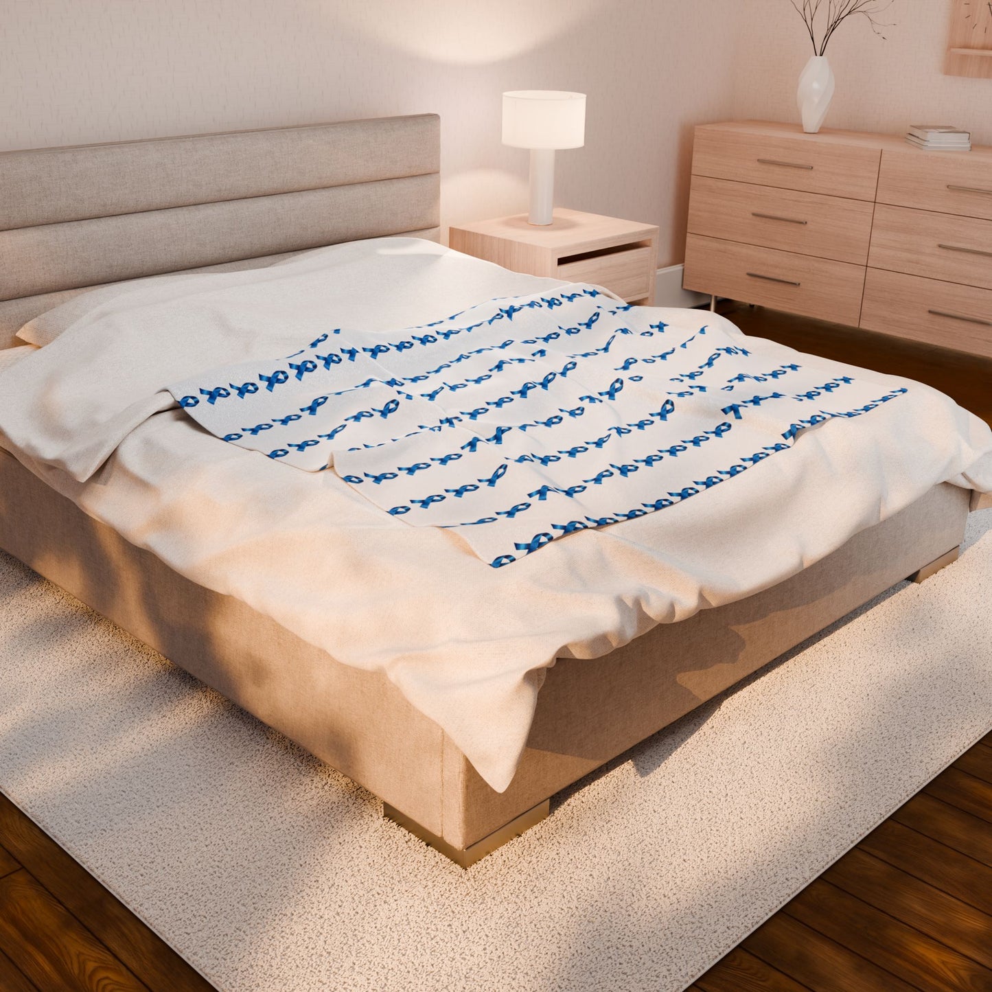 Blue Support/ Awareness Ribbon Velveteen Plush Blanket | Cozy Throw for Support & Comfort (White Background)