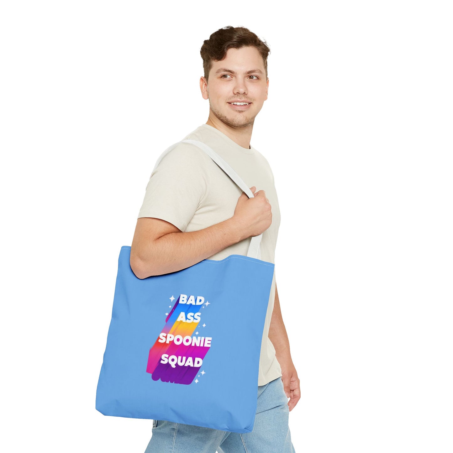 Autoimmune Disease Awareness Tote Bag - "Big Ass Spoonie Squad" (Light Blue)