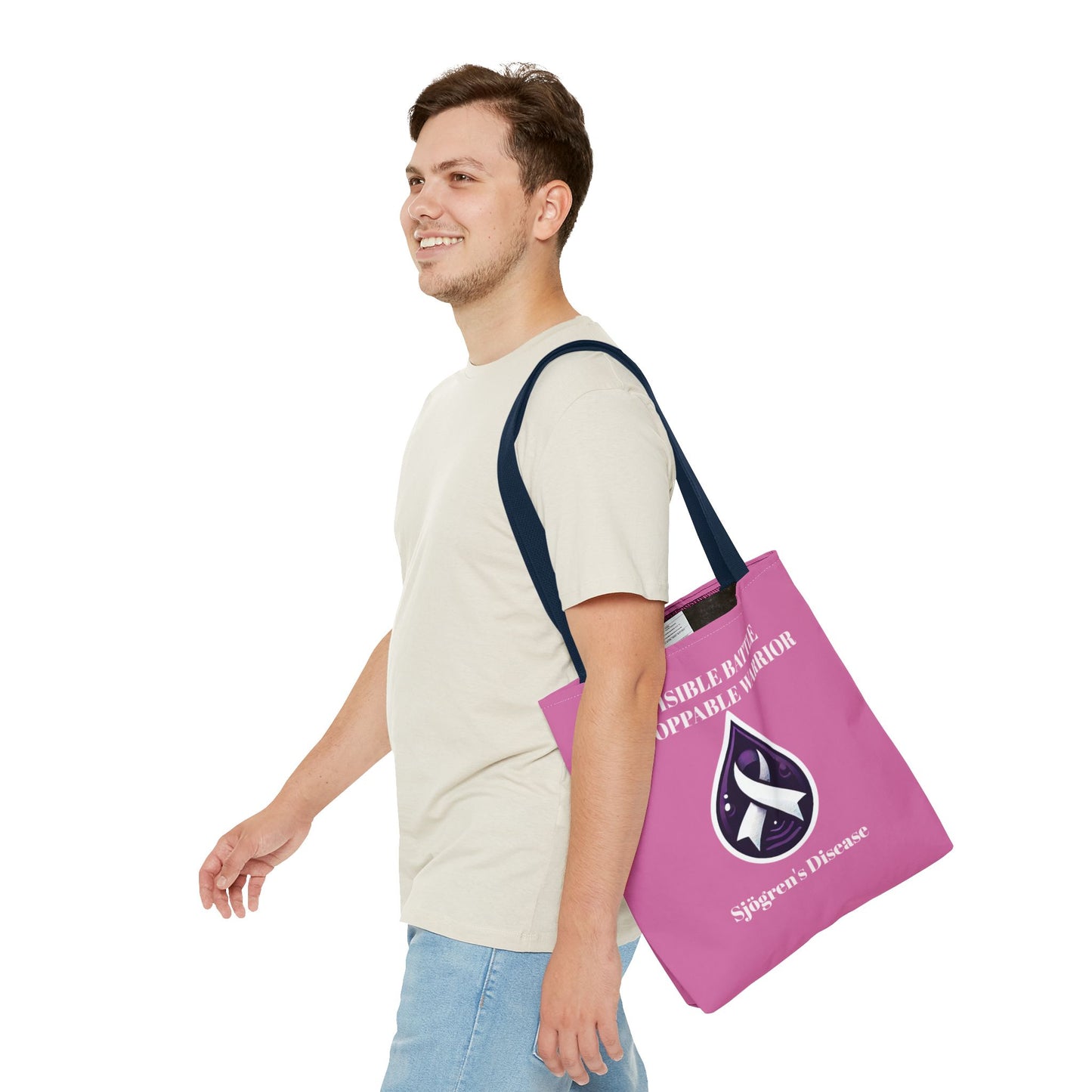 Invisible Battle Unstoppable Warrior Tote Bag - Sjögren's Disease Awareness (Light Pink)
