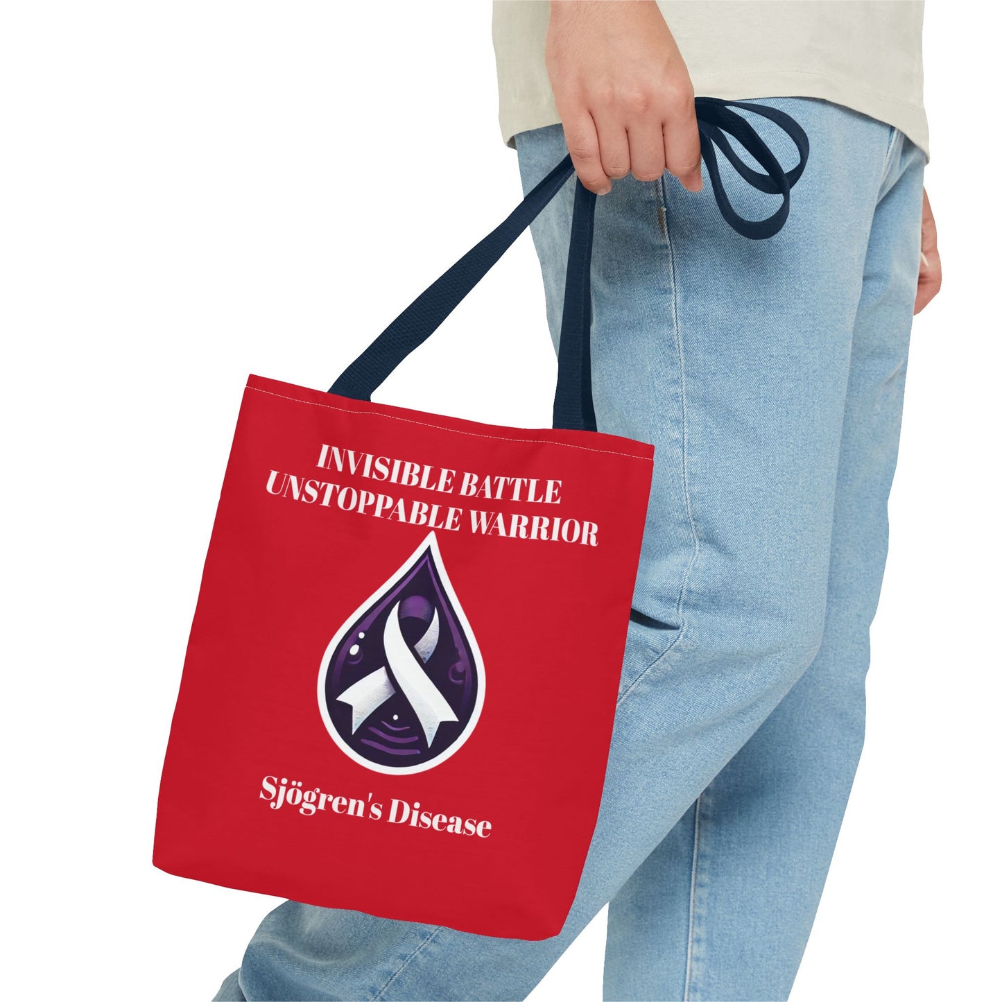 Invisible Battle Unstoppable Warrior Tote Bag - Sjögren's Disease Awareness (Red)