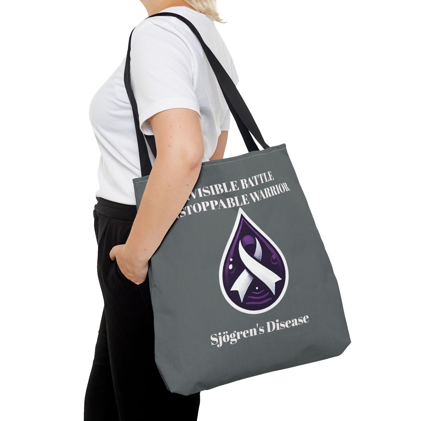 Invisible Battle Unstoppable Warrior Tote Bag - Sjögren's Disease Awareness (Dark Gray)