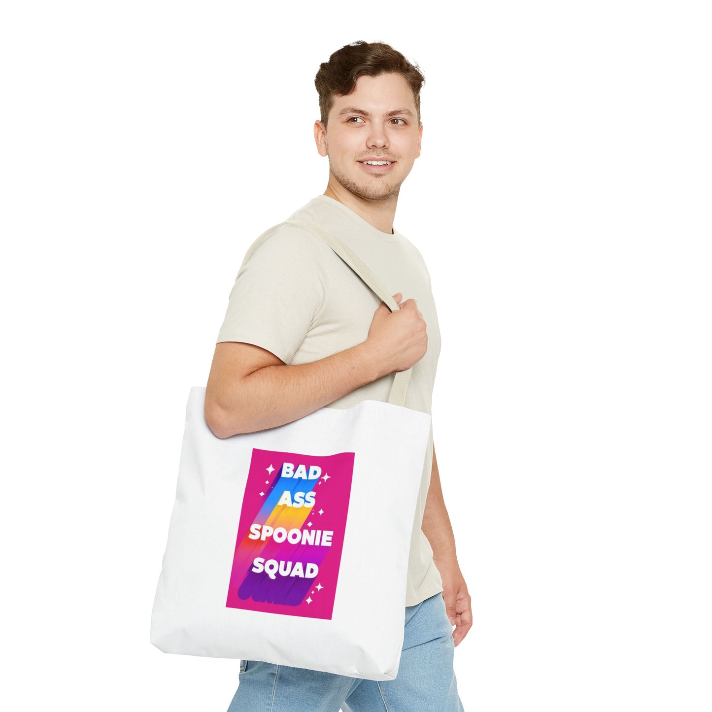 Autoimmune Disease Awareness Tote Bag - "Bad Ass Spoonie Squad" (White)