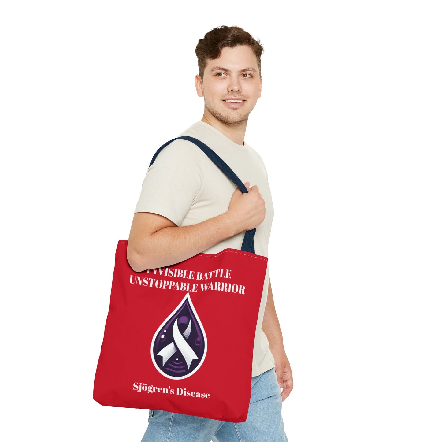 Invisible Battle Unstoppable Warrior Tote Bag - Sjögren's Disease Awareness (Red)