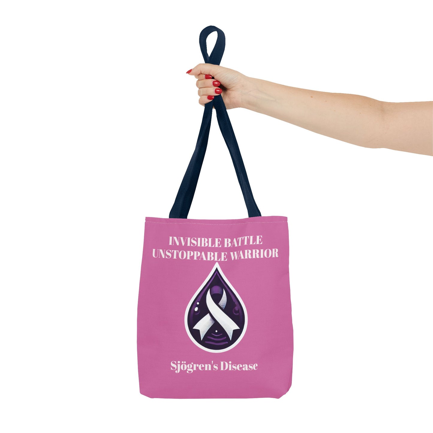 Invisible Battle Unstoppable Warrior Tote Bag - Sjögren's Disease Awareness (Light Pink)