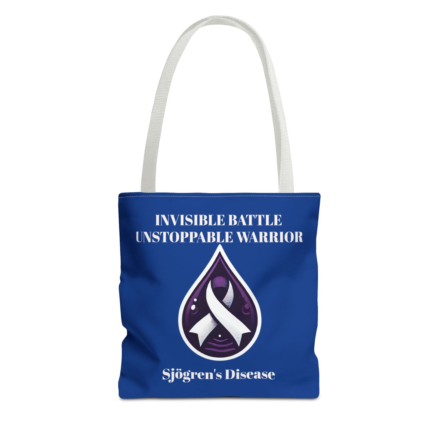 Invisible Battle Unstoppable Warrior Tote Bag - Sjögren's Disease Awareness (Dark Blue)