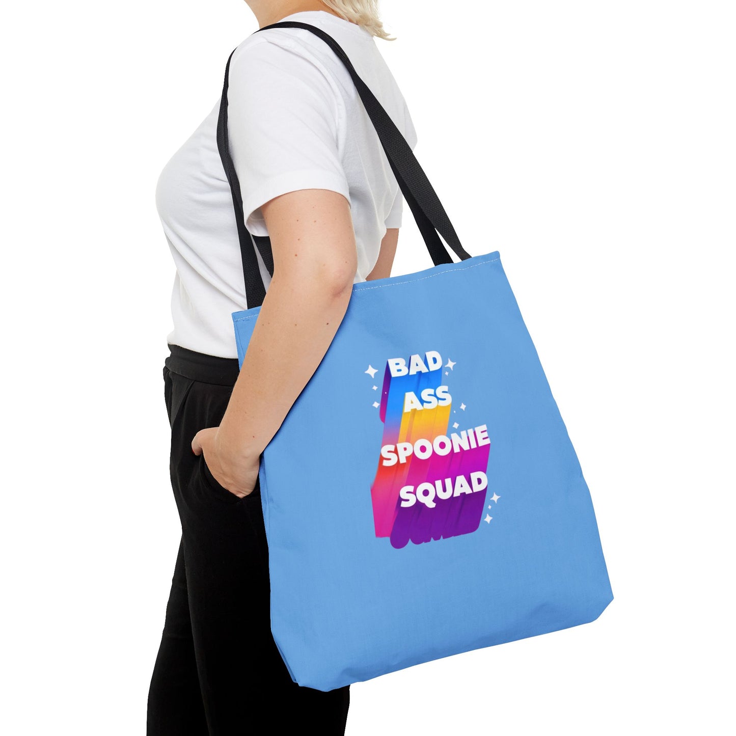Autoimmune Disease Awareness Tote Bag - "Big Ass Spoonie Squad" (Light Blue)
