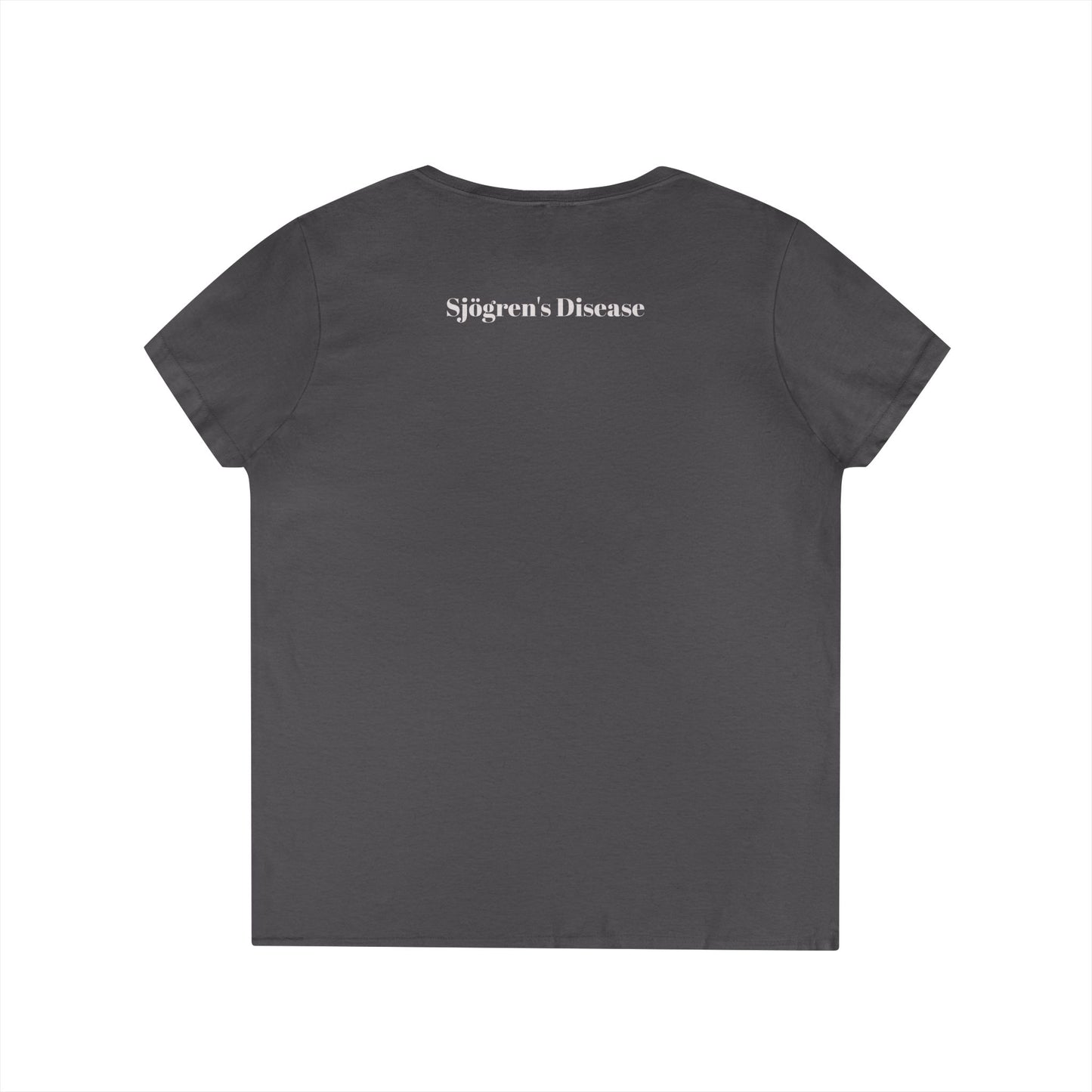 Sjögren's Disease: Empowering Ladies' V-Neck T-Shirt - "I fight BATTLES no one sees, but every day I RISE" Design (White Font/Blue Tear Graphic)