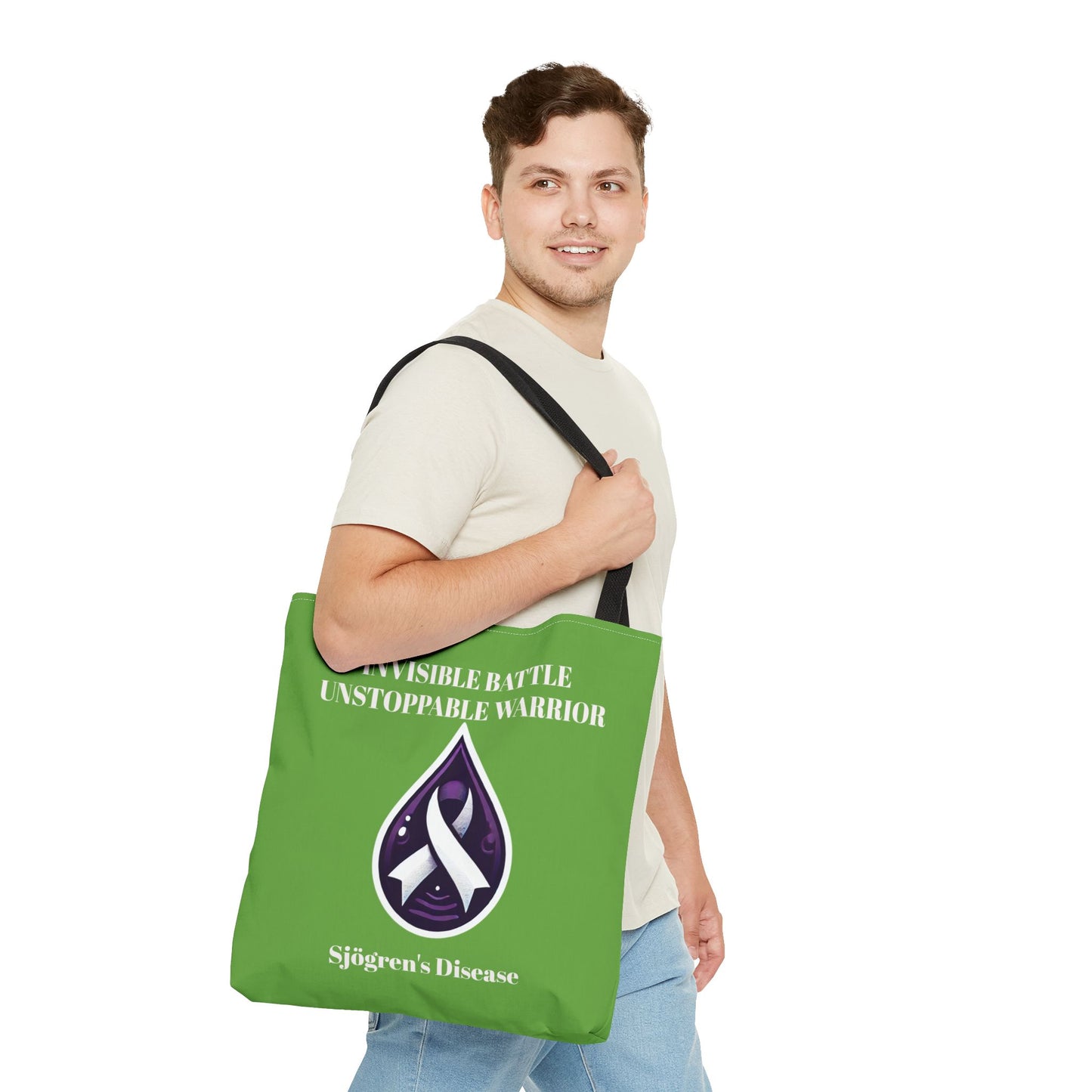 Invisible Battle Unstoppable Warrior Tote Bag - Sjögren's Disease Awareness (Green)