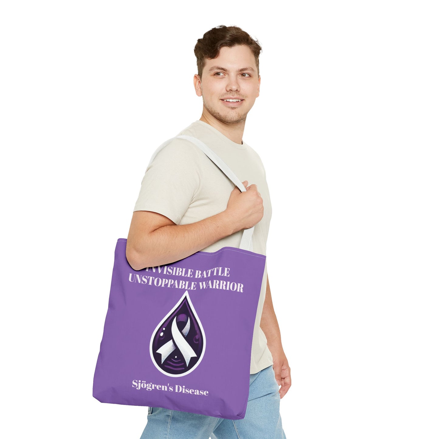 Invisible Battle Unstoppable Warrior Tote Bag - Sjögren's Disease Awareness (Purple)