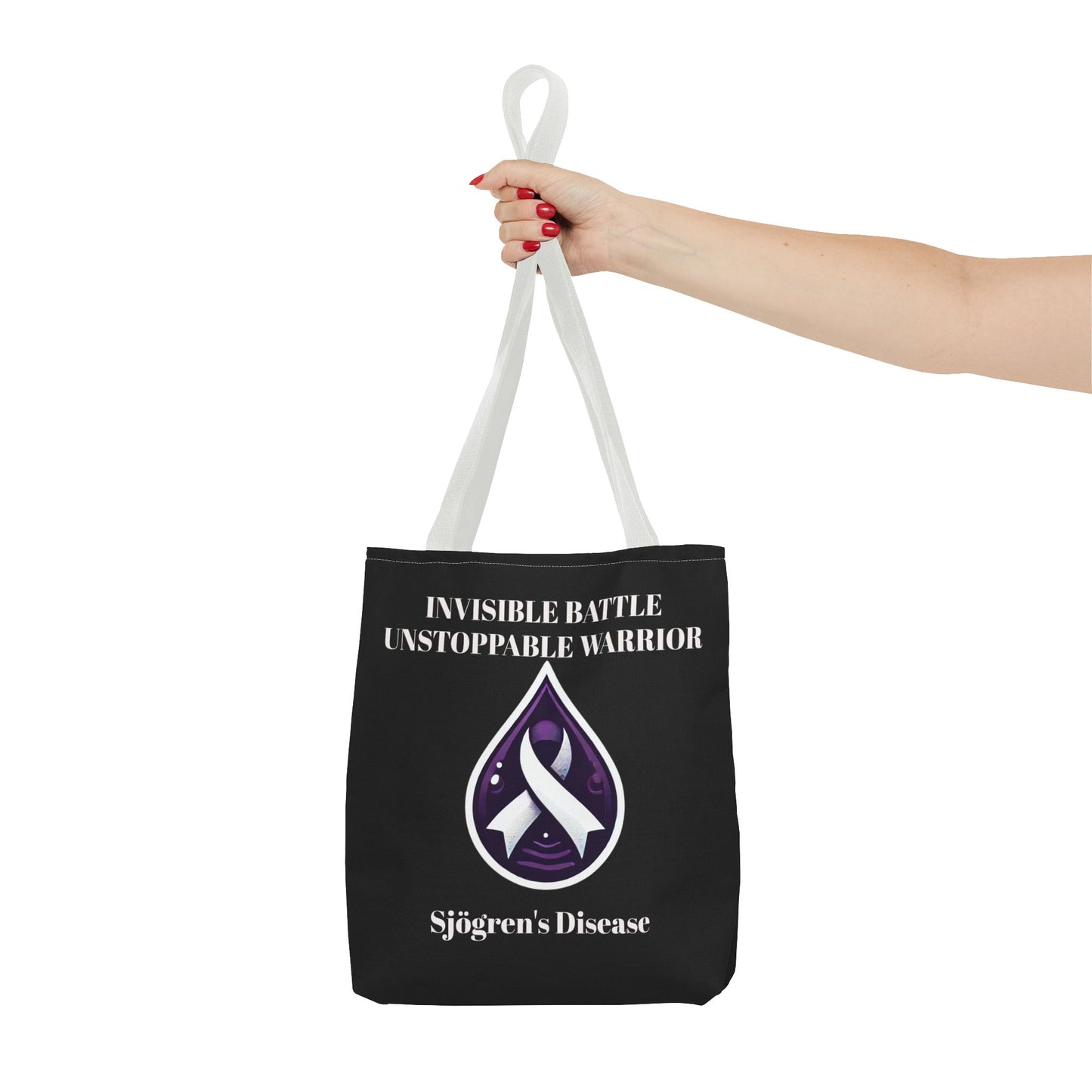 Invisible Battle Unstoppable Warrior Tote Bag - Sjögren's Disease Awareness (Black)
