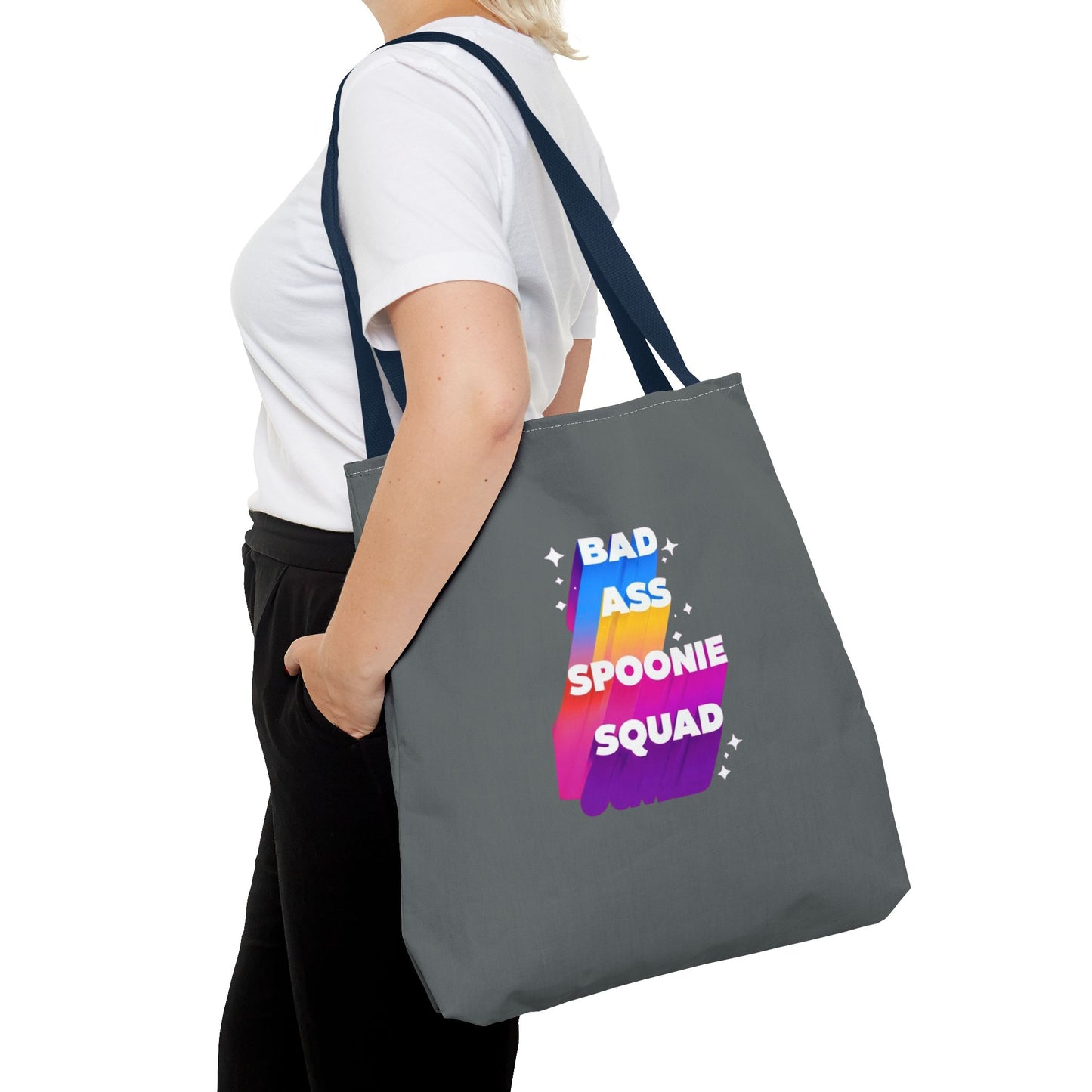 Autoimmune Disease Awareness Tote Bag - "Bad Ass Spoonie Squad" (Dark Grey)