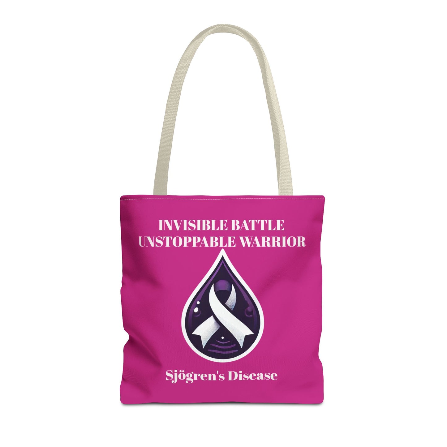 Invisible Battle Unstoppable Warrior Tote Bag - Sjögren's Disease Awareness (Dark Pink)