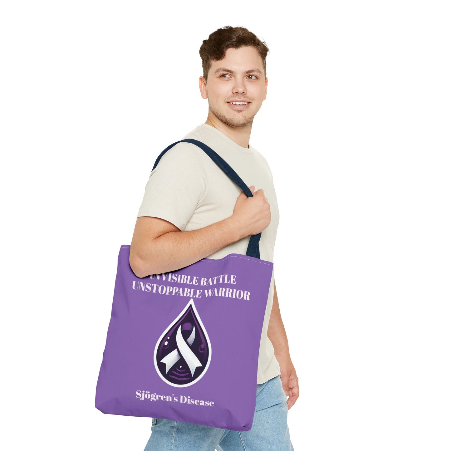 Invisible Battle Unstoppable Warrior Tote Bag - Sjögren's Disease Awareness (Purple)