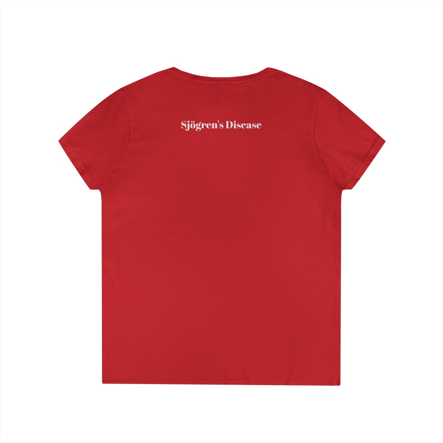 Sjögren's Disease: Empowering Ladies' V-Neck T-Shirt - "I fight BATTLES no one sees, but every day I RISE" Design (White Font)