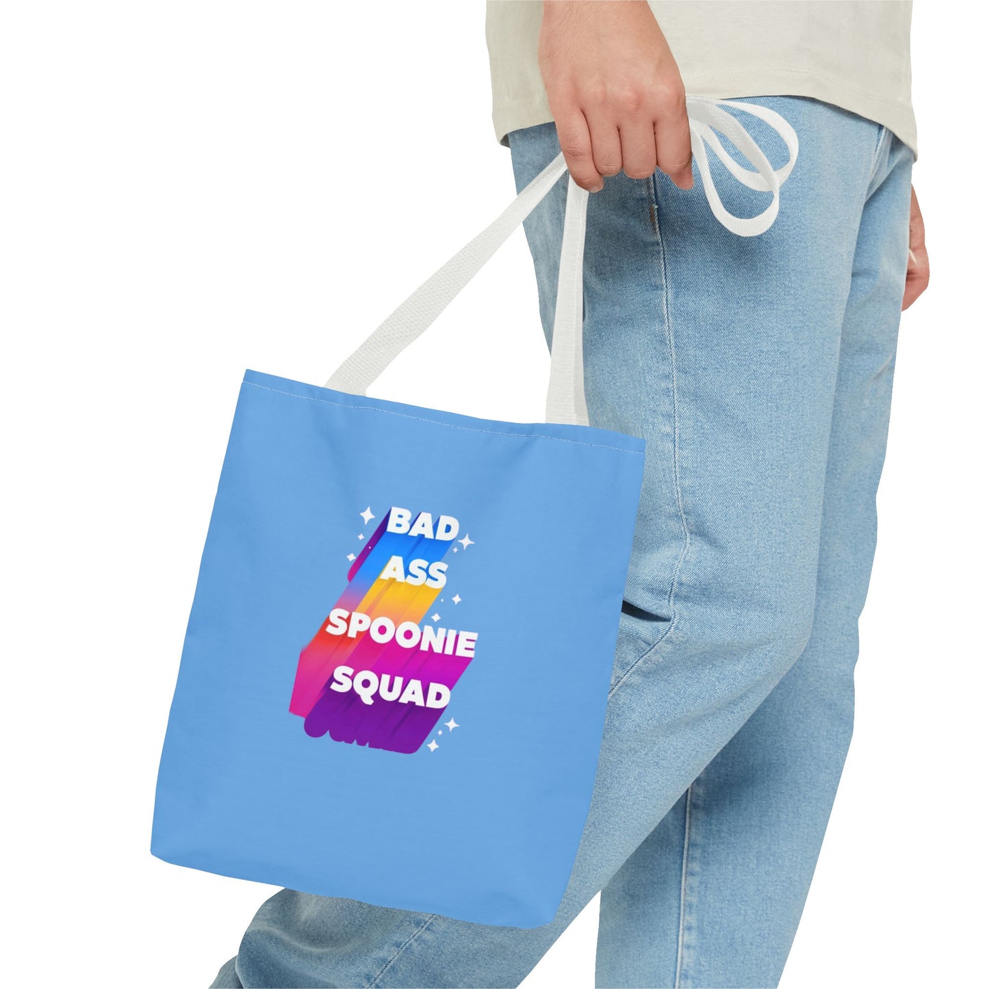 Autoimmune Disease Awareness Tote Bag - "Big Ass Spoonie Squad" (Light Blue)