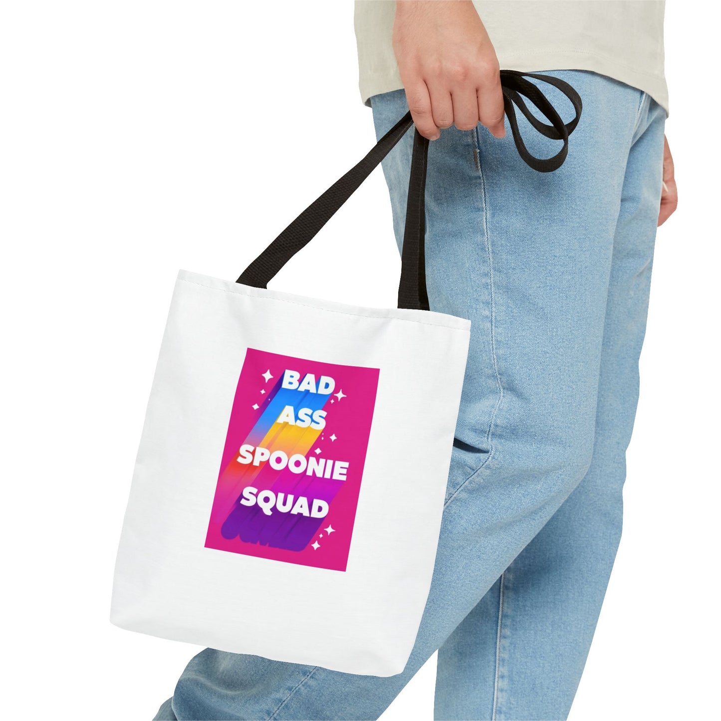 Autoimmune Disease Awareness Tote Bag - "Bad Ass Spoonie Squad" (White)