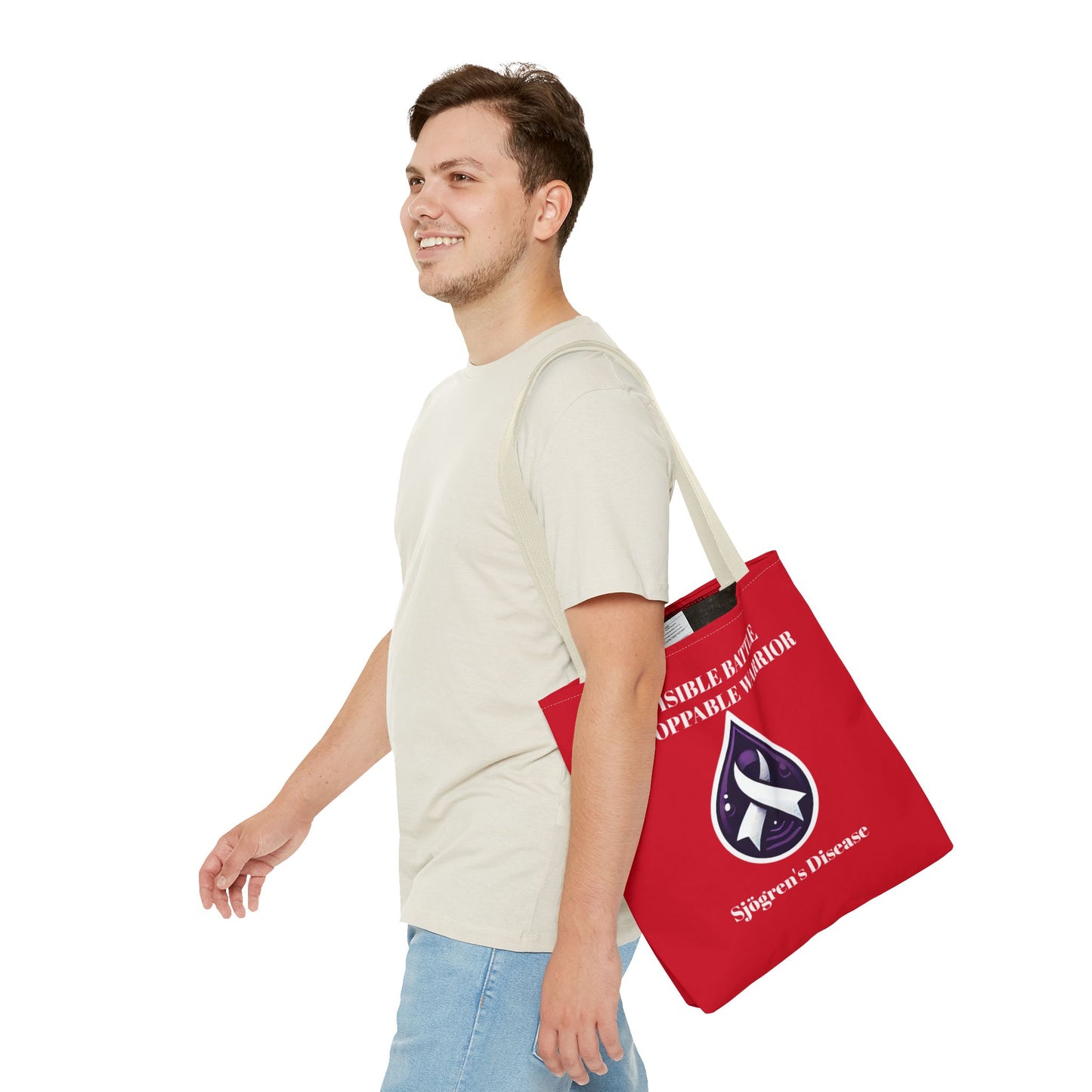 Invisible Battle Unstoppable Warrior Tote Bag - Sjögren's Disease Awareness (Red)