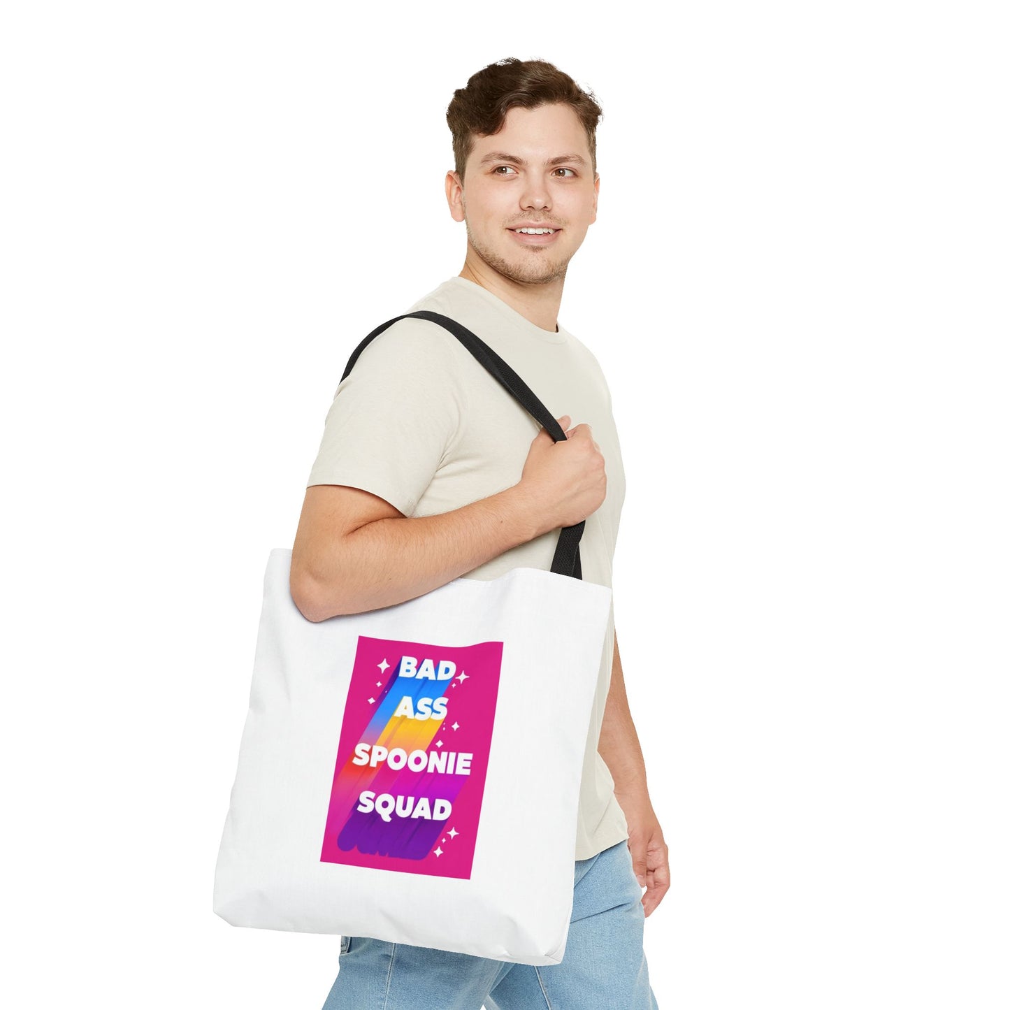 Autoimmune Disease Awareness Tote Bag - "Bad Ass Spoonie Squad" (White)