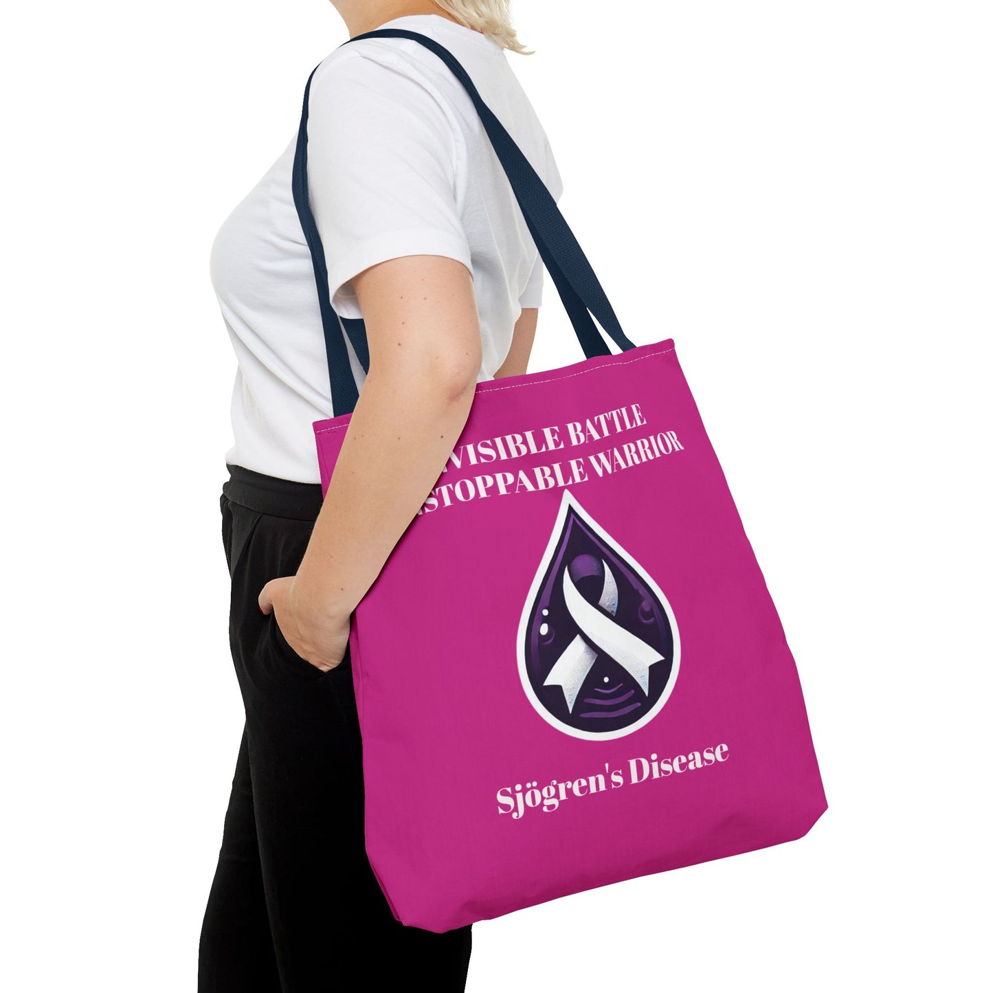 Invisible Battle Unstoppable Warrior Tote Bag - Sjögren's Disease Awareness (Dark Pink)