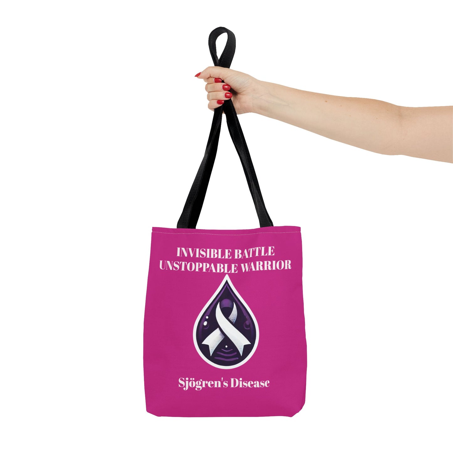 Invisible Battle Unstoppable Warrior Tote Bag - Sjögren's Disease Awareness (Dark Pink)