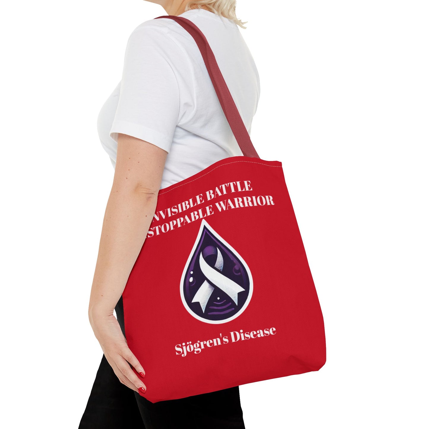 Invisible Battle Unstoppable Warrior Tote Bag - Sjögren's Disease Awareness (Red)
