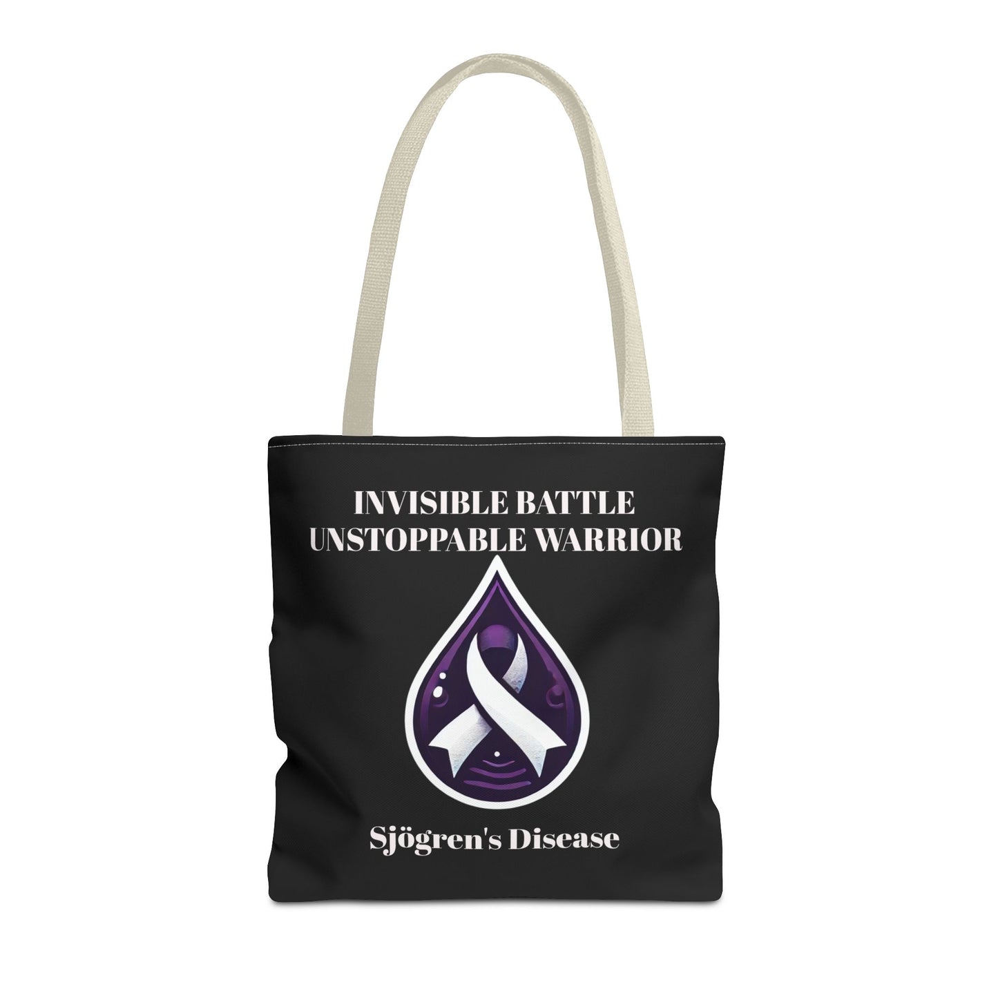 Invisible Battle Unstoppable Warrior Tote Bag - Sjögren's Disease Awareness (Black)
