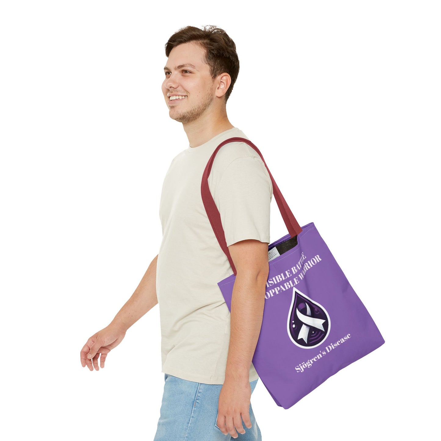 Invisible Battle Unstoppable Warrior Tote Bag - Sjögren's Disease Awareness (Purple)