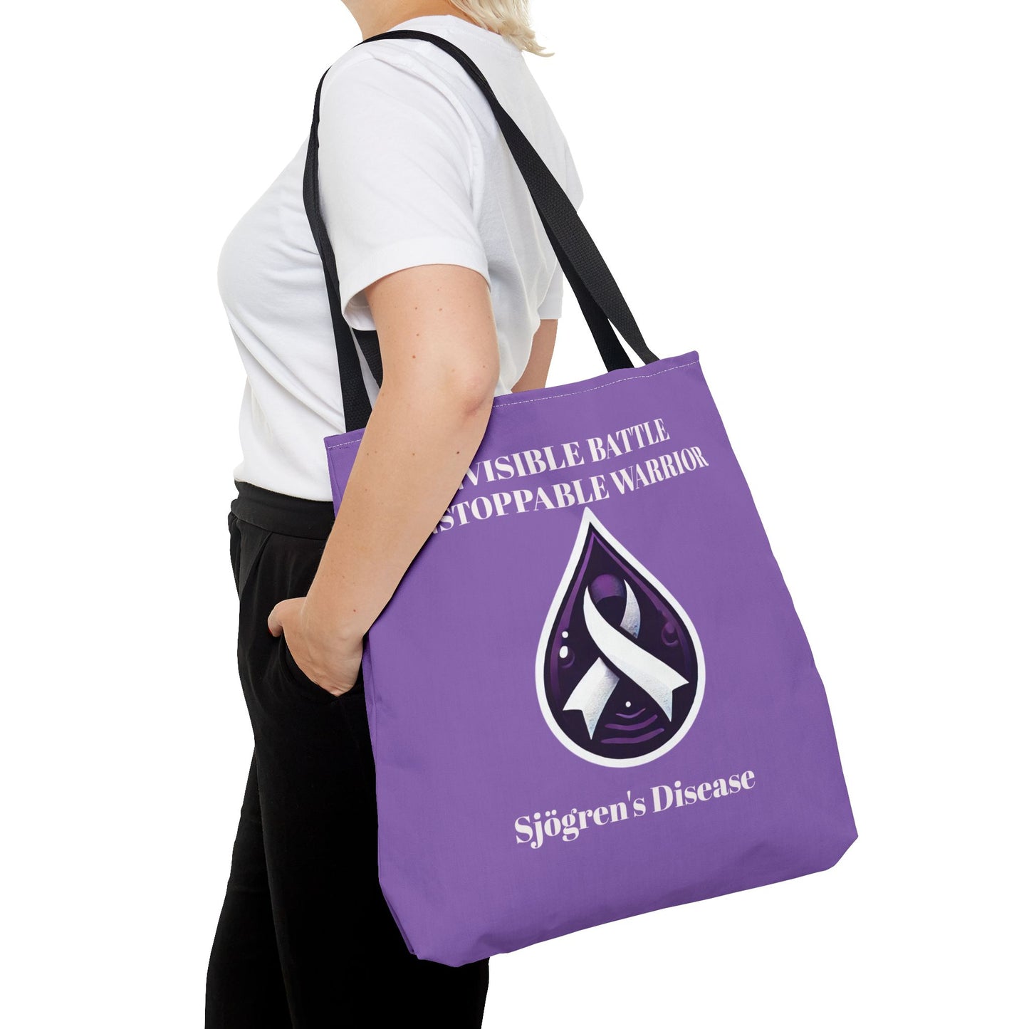 Invisible Battle Unstoppable Warrior Tote Bag - Sjögren's Disease Awareness (Purple)