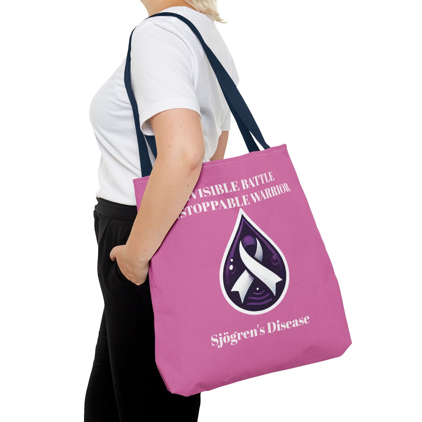 Invisible Battle Unstoppable Warrior Tote Bag - Sjögren's Disease Awareness (Light Pink)