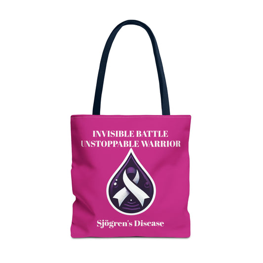 Invisible Battle Unstoppable Warrior Tote Bag - Sjögren's Disease Awareness (Dark Pink)