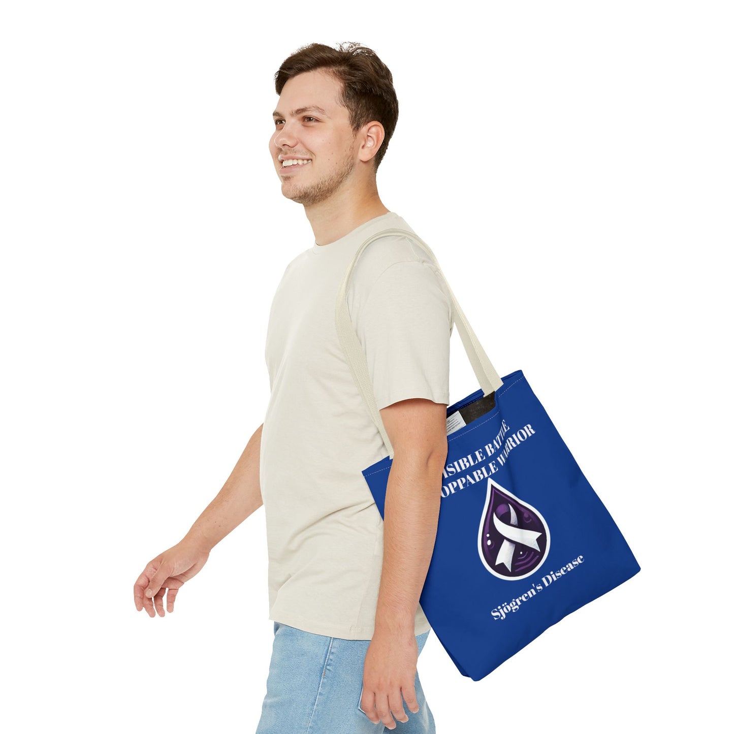 Invisible Battle Unstoppable Warrior Tote Bag - Sjögren's Disease Awareness (Dark Blue)