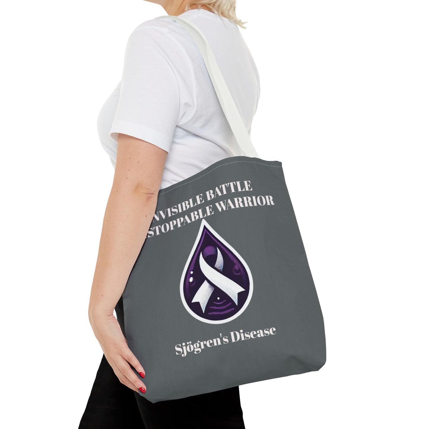Invisible Battle Unstoppable Warrior Tote Bag - Sjögren's Disease Awareness (Dark Gray)