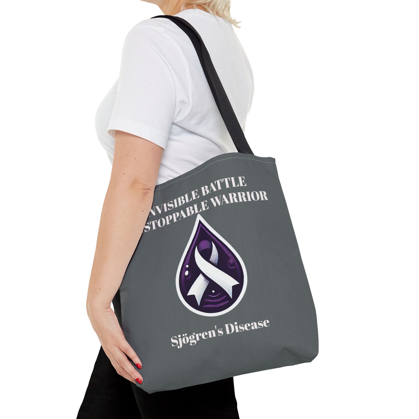 Invisible Battle Unstoppable Warrior Tote Bag - Sjögren's Disease Awareness (Dark Gray)