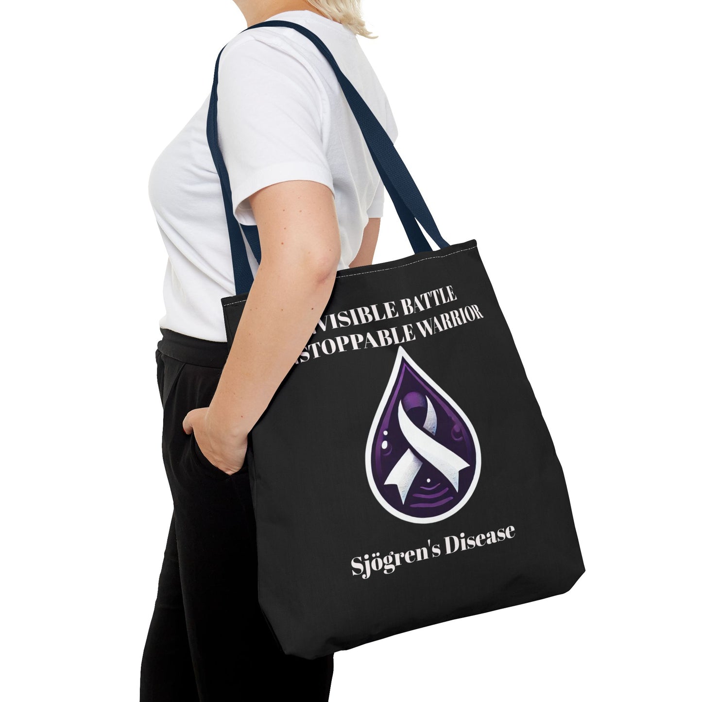 Invisible Battle Unstoppable Warrior Tote Bag - Sjögren's Disease Awareness (Black)