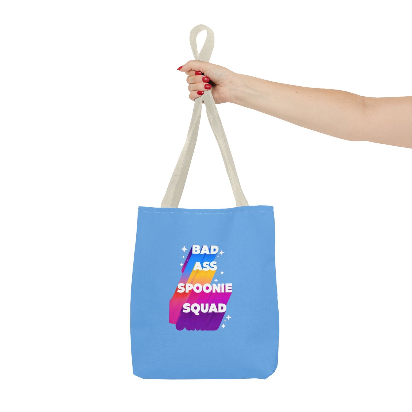 Autoimmune Disease Awareness Tote Bag - "Big Ass Spoonie Squad" (Light Blue)