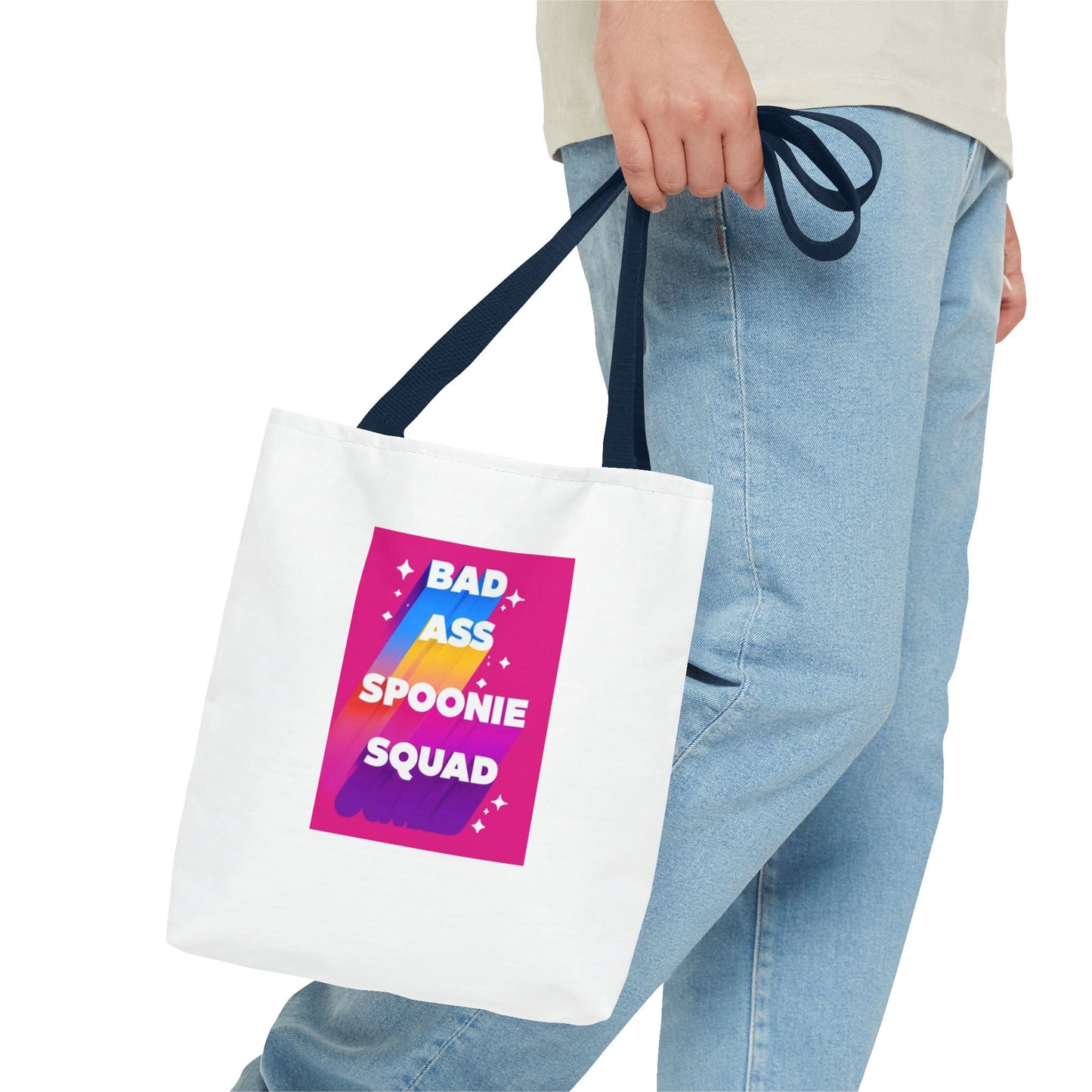 Autoimmune Disease Awareness Tote Bag - "Bad Ass Spoonie Squad" (White)