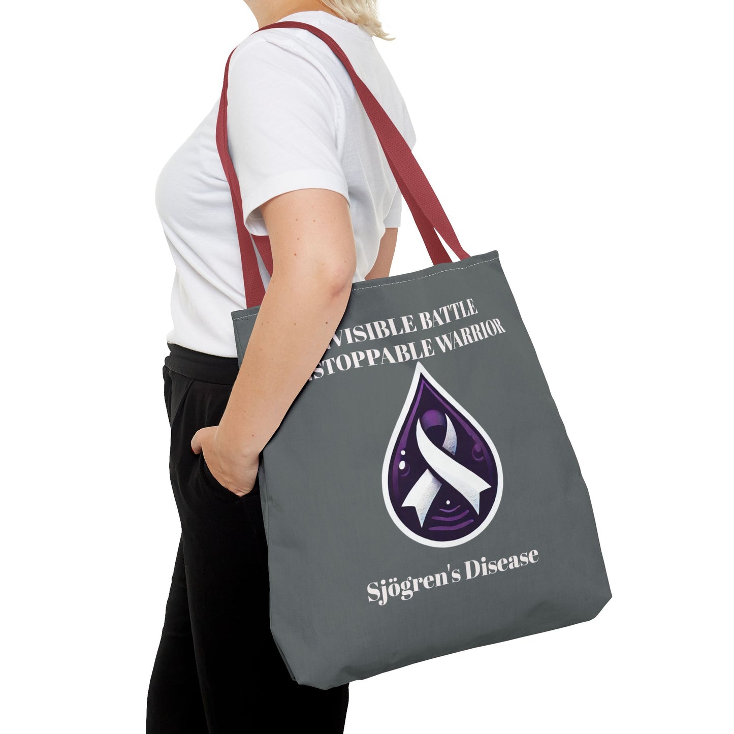 Invisible Battle Unstoppable Warrior Tote Bag - Sjögren's Disease Awareness (Dark Gray)