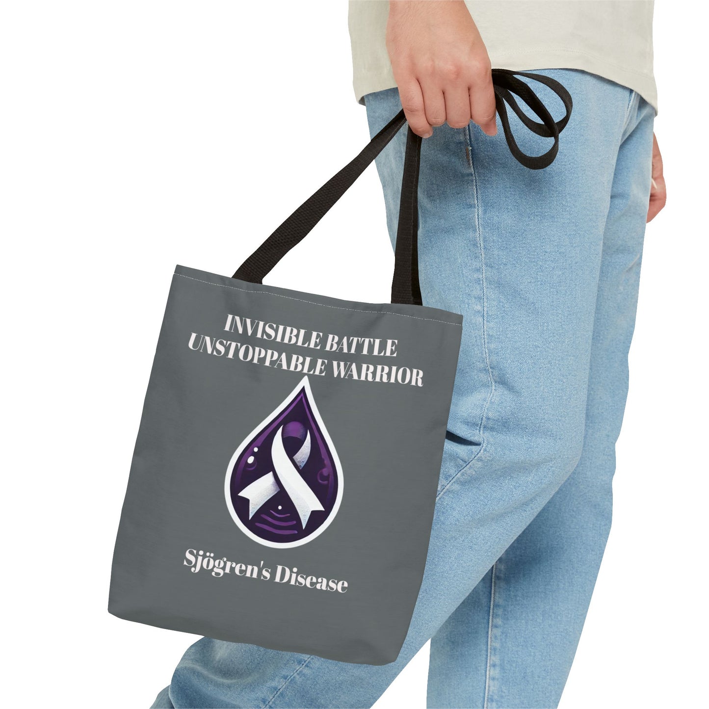 Invisible Battle Unstoppable Warrior Tote Bag - Sjögren's Disease Awareness (Dark Gray)