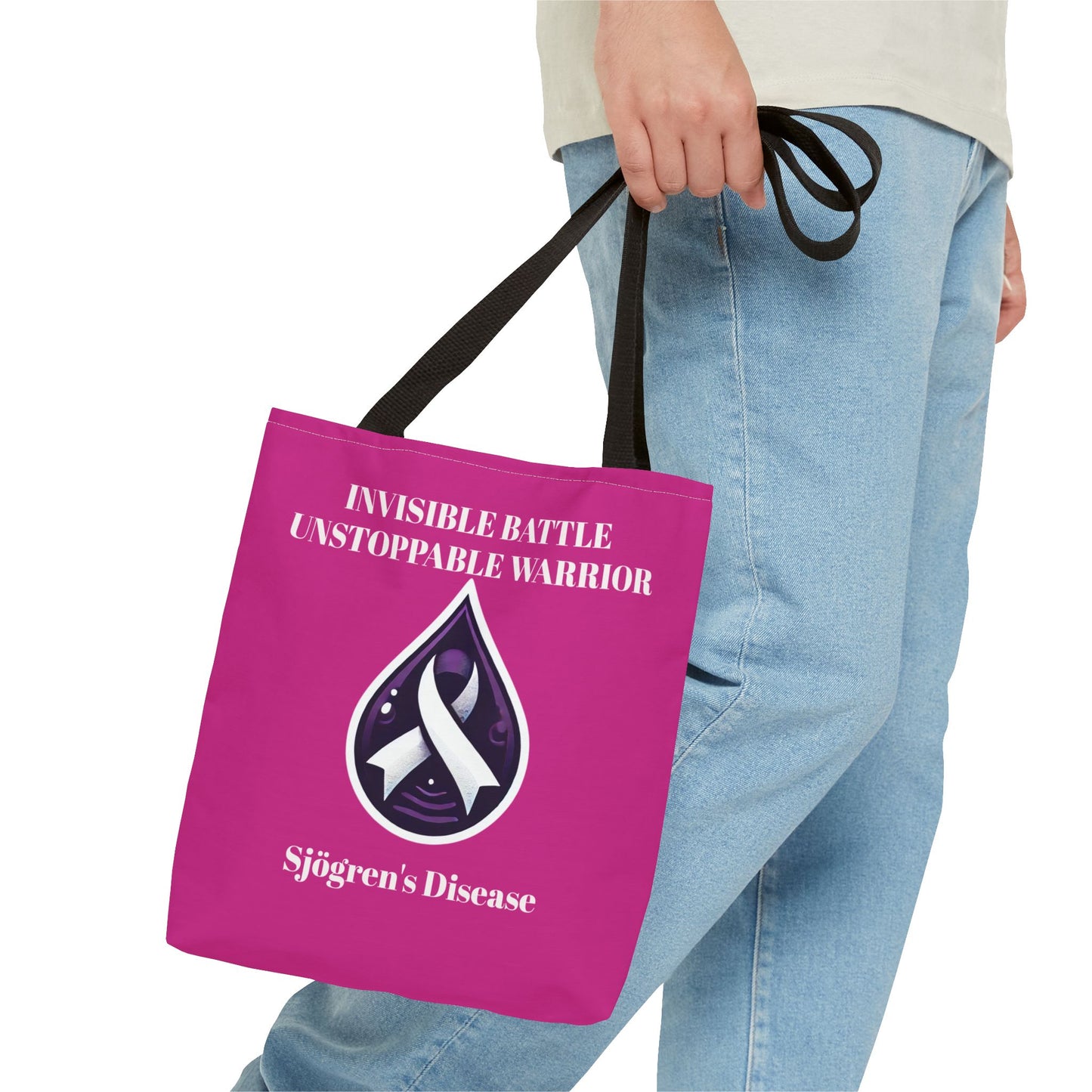 Invisible Battle Unstoppable Warrior Tote Bag - Sjögren's Disease Awareness (Dark Pink)