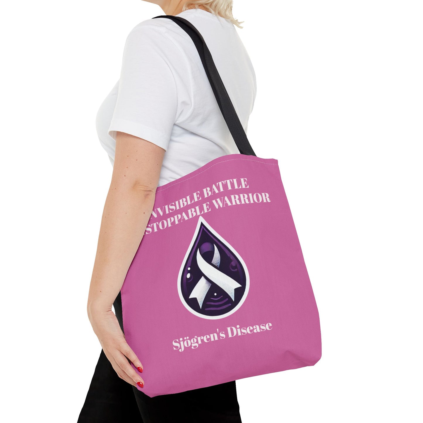 Invisible Battle Unstoppable Warrior Tote Bag - Sjögren's Disease Awareness (Light Pink)