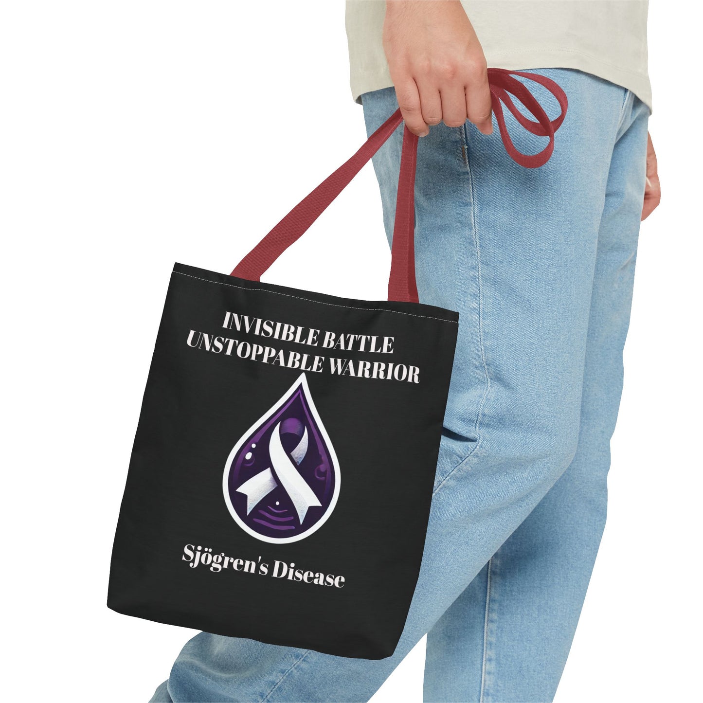 Invisible Battle Unstoppable Warrior Tote Bag - Sjögren's Disease Awareness (Black)