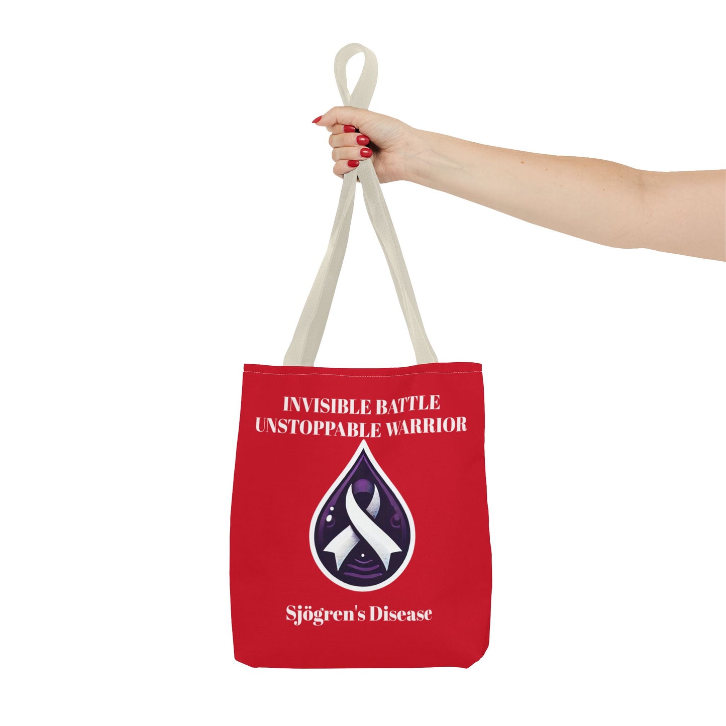 Invisible Battle Unstoppable Warrior Tote Bag - Sjögren's Disease Awareness (Red)