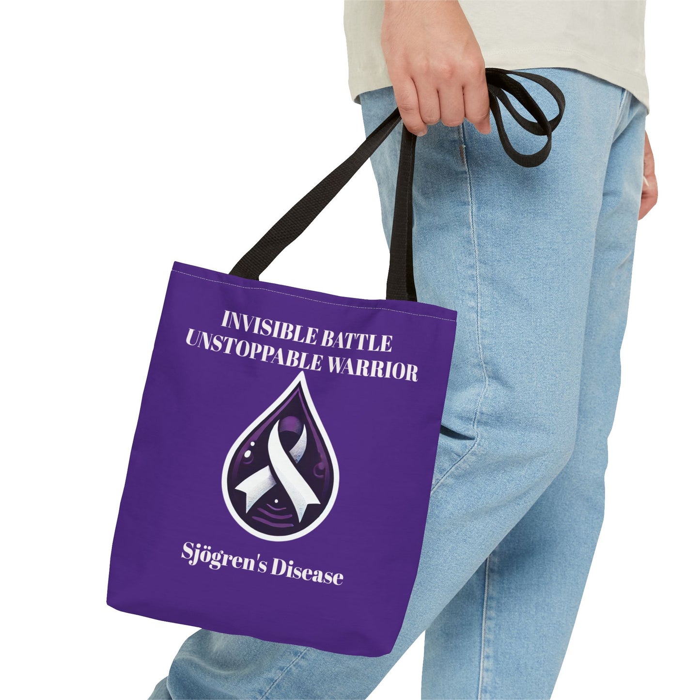Invisible Battle Unstoppable Warrior Tote Bag - Sjögren's Disease Awareness (Dark Purple)